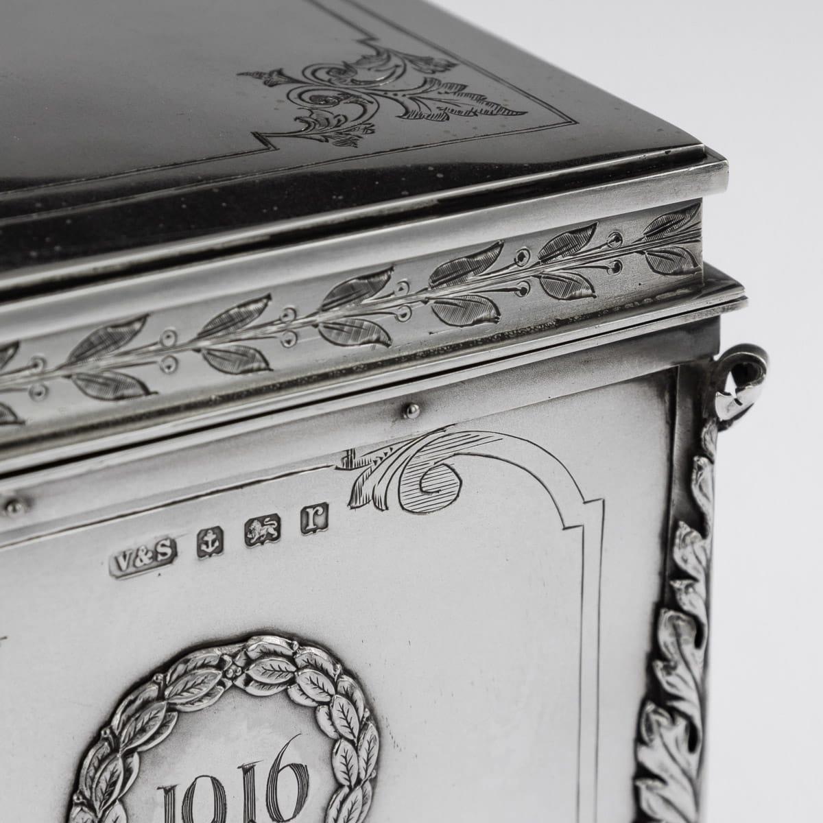 20th Century English Art Nouveau Solid Silver Presentation Cigar Box, circa 1916 For Sale 13