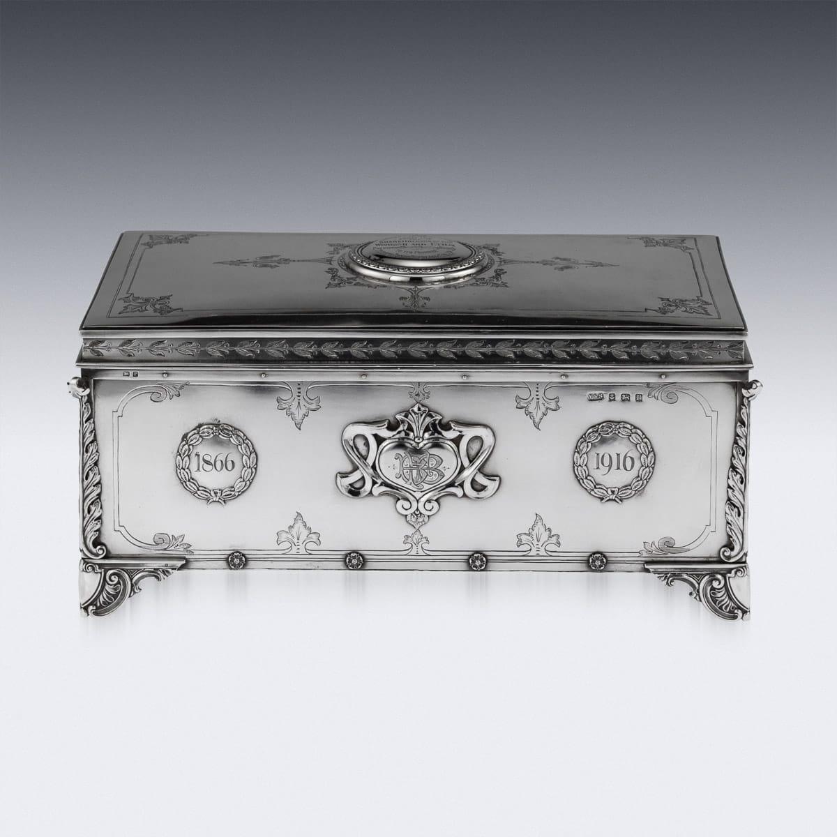 20th Century English Art Nouveau Solid Silver Presentation Cigar Box, circa 1916 In Good Condition For Sale In Royal Tunbridge Wells, Kent
