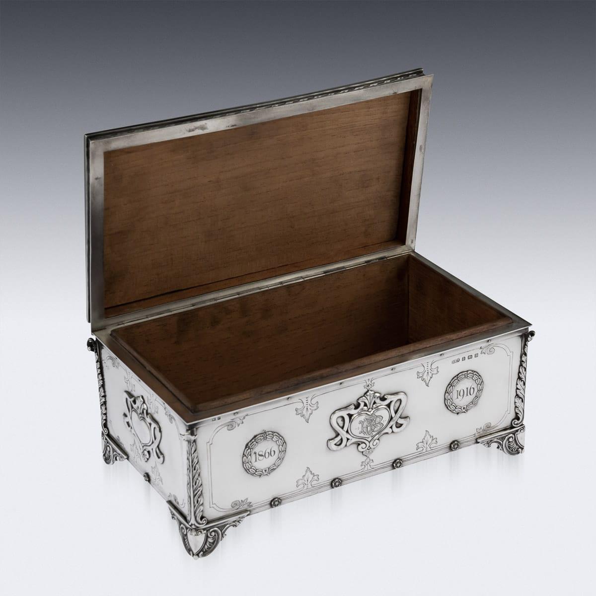 20th Century English Art Nouveau Solid Silver Presentation Cigar Box, circa 1916 For Sale 3