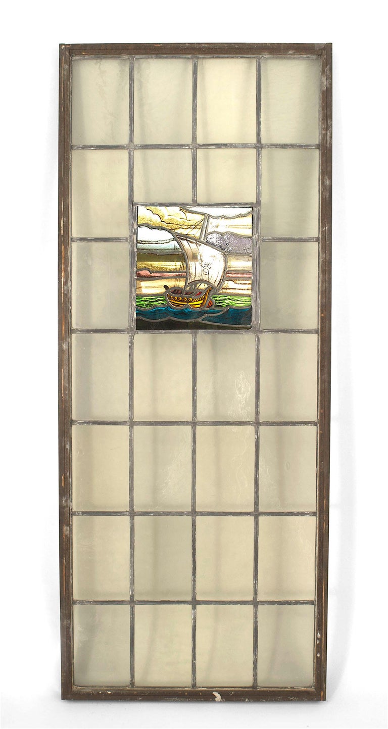 20th Century English Arts and Crafts Stained Glass Window with Nautical