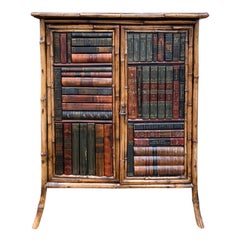 20th Century English Bamboo Cabinet with Faux Book Spines on Doors