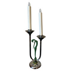 Vintage 20th century English Bronze and Chromed Metal Candleholder, 1930s