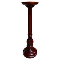 Antique 20th Century English Carved Mahogany Column Pedestal Plant Stand Torchère