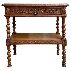 20th Century English Carved Oak Barley Twist Server Sideboard Bookcase Table