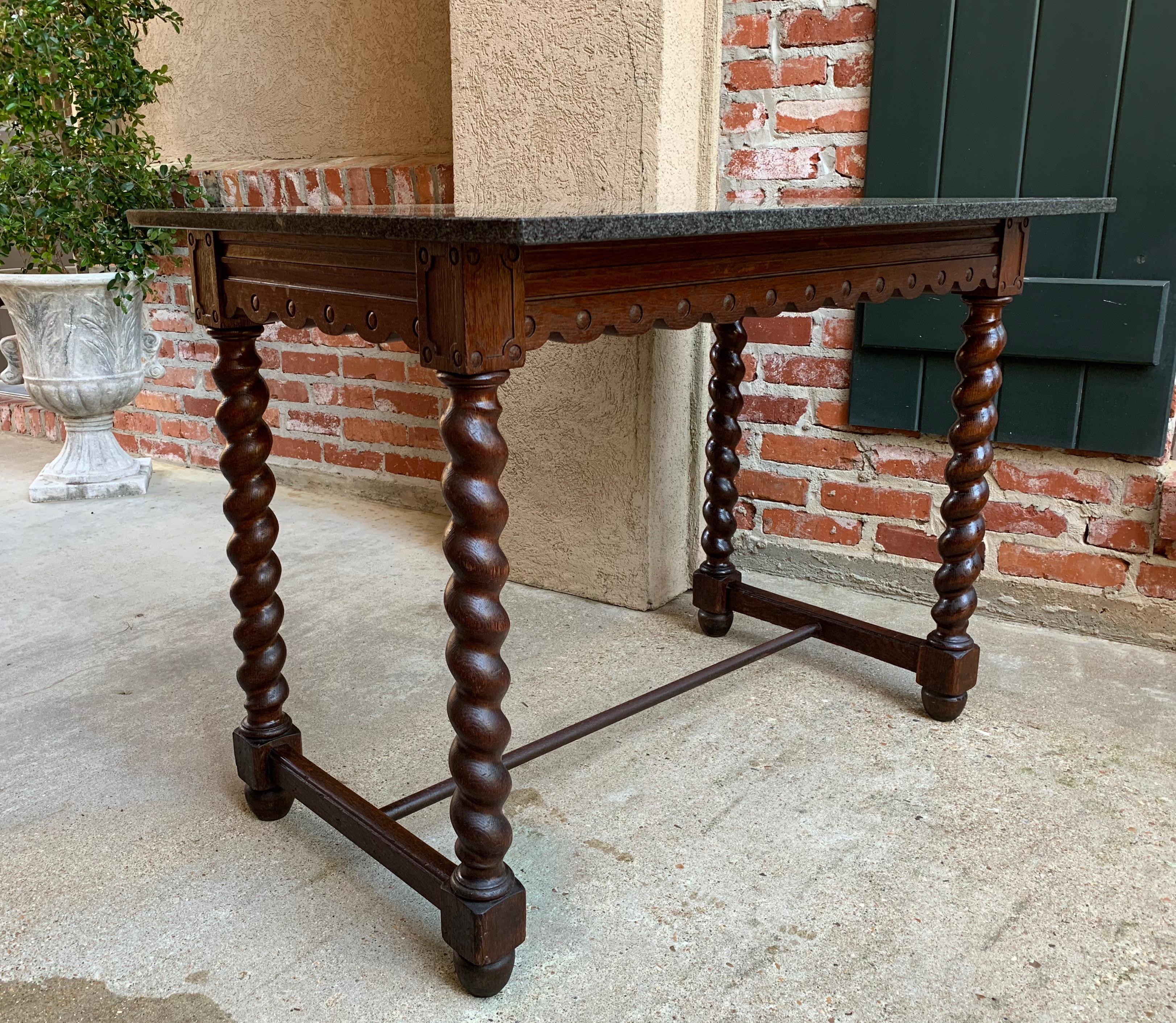 20th Century English Carved Oak Barley Twist Sofa Hall Table w Marble Jacobean For Sale 6