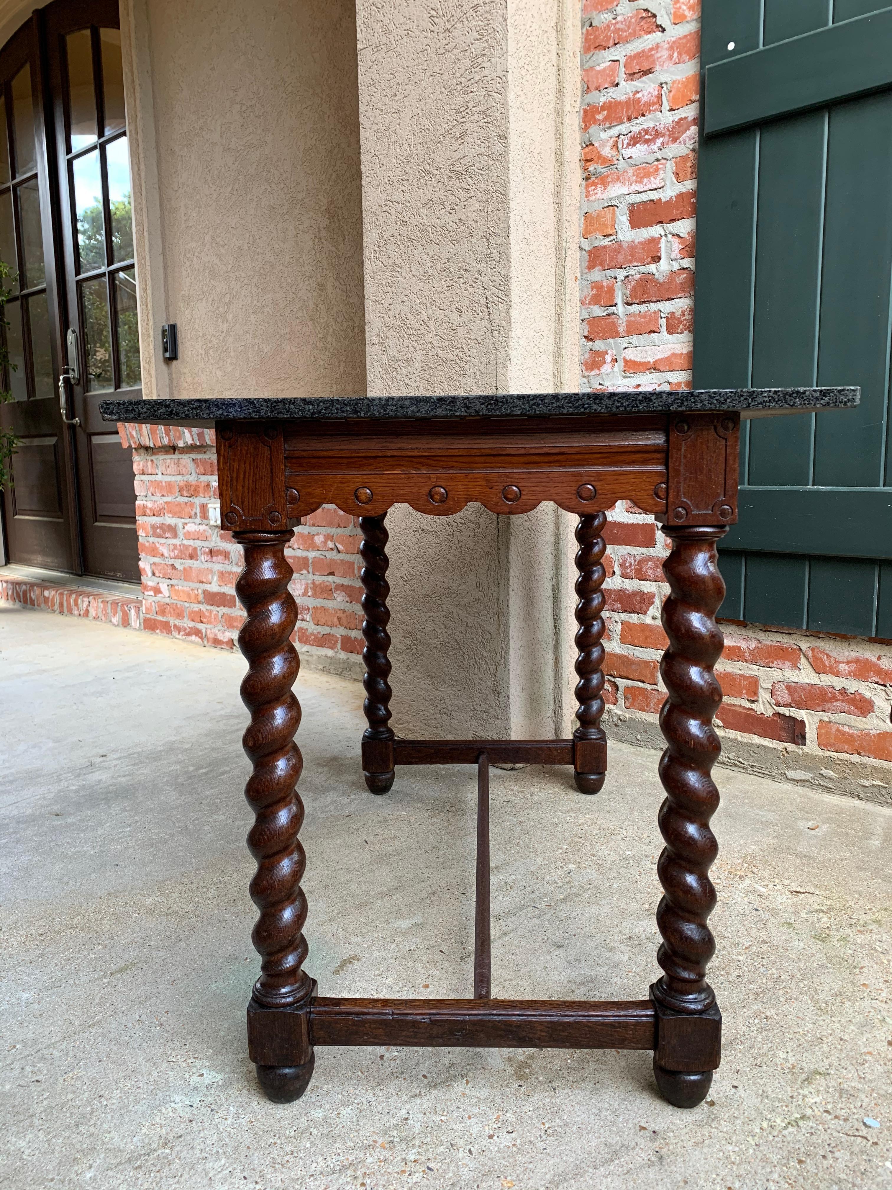 20th Century English Carved Oak Barley Twist Sofa Hall Table w Marble Jacobean In Good Condition For Sale In Shreveport, LA
