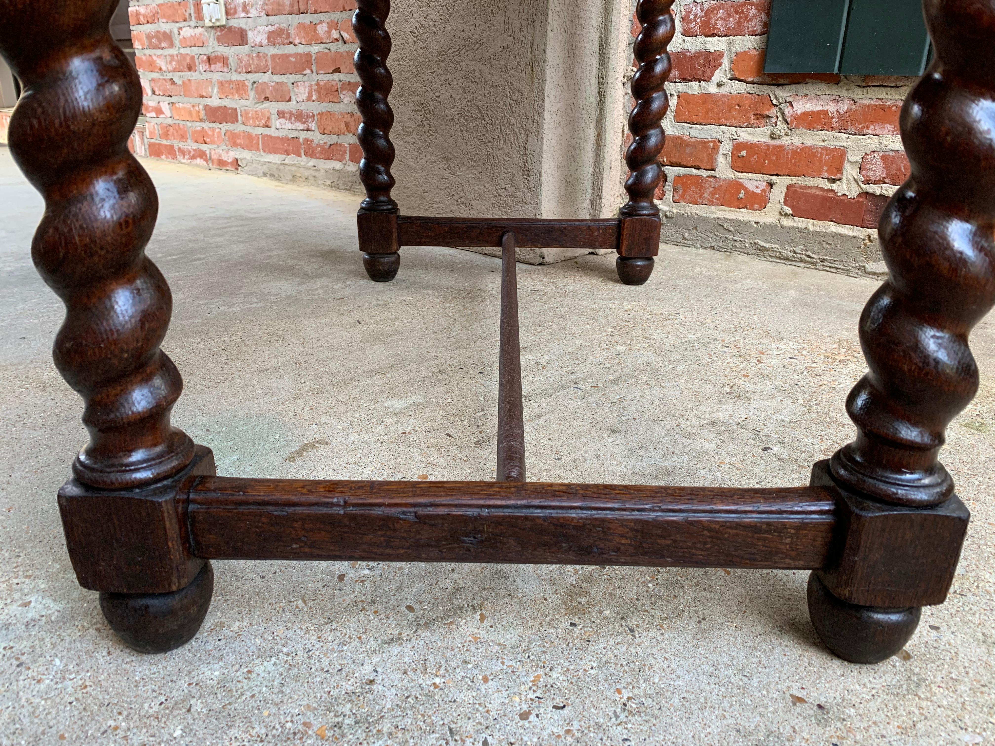 20th Century English Carved Oak Barley Twist Sofa Hall Table w Marble Jacobean For Sale 1