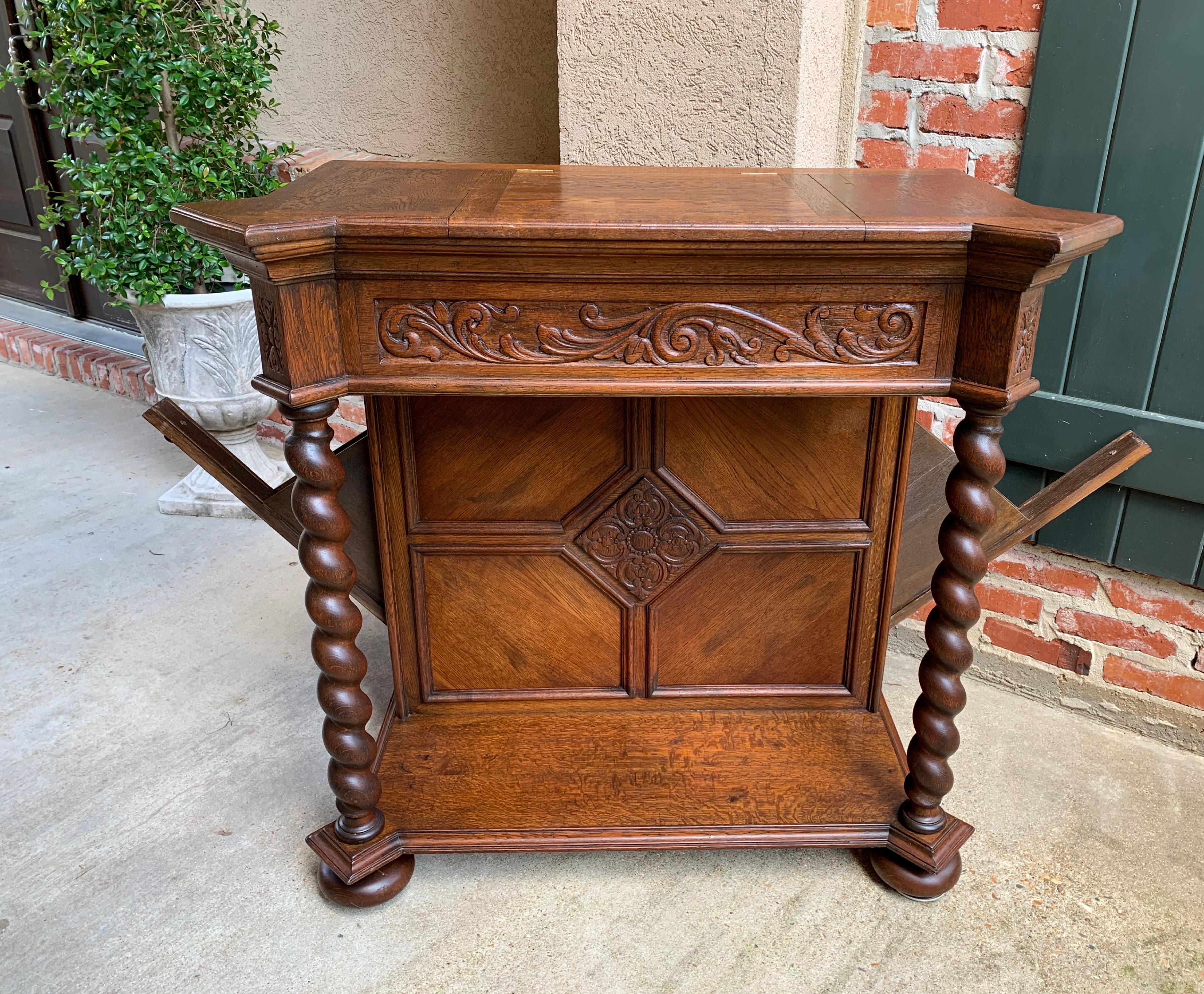 20th Century English Carved Oak Console Hall Table Barley Twist Column Cabinet 7