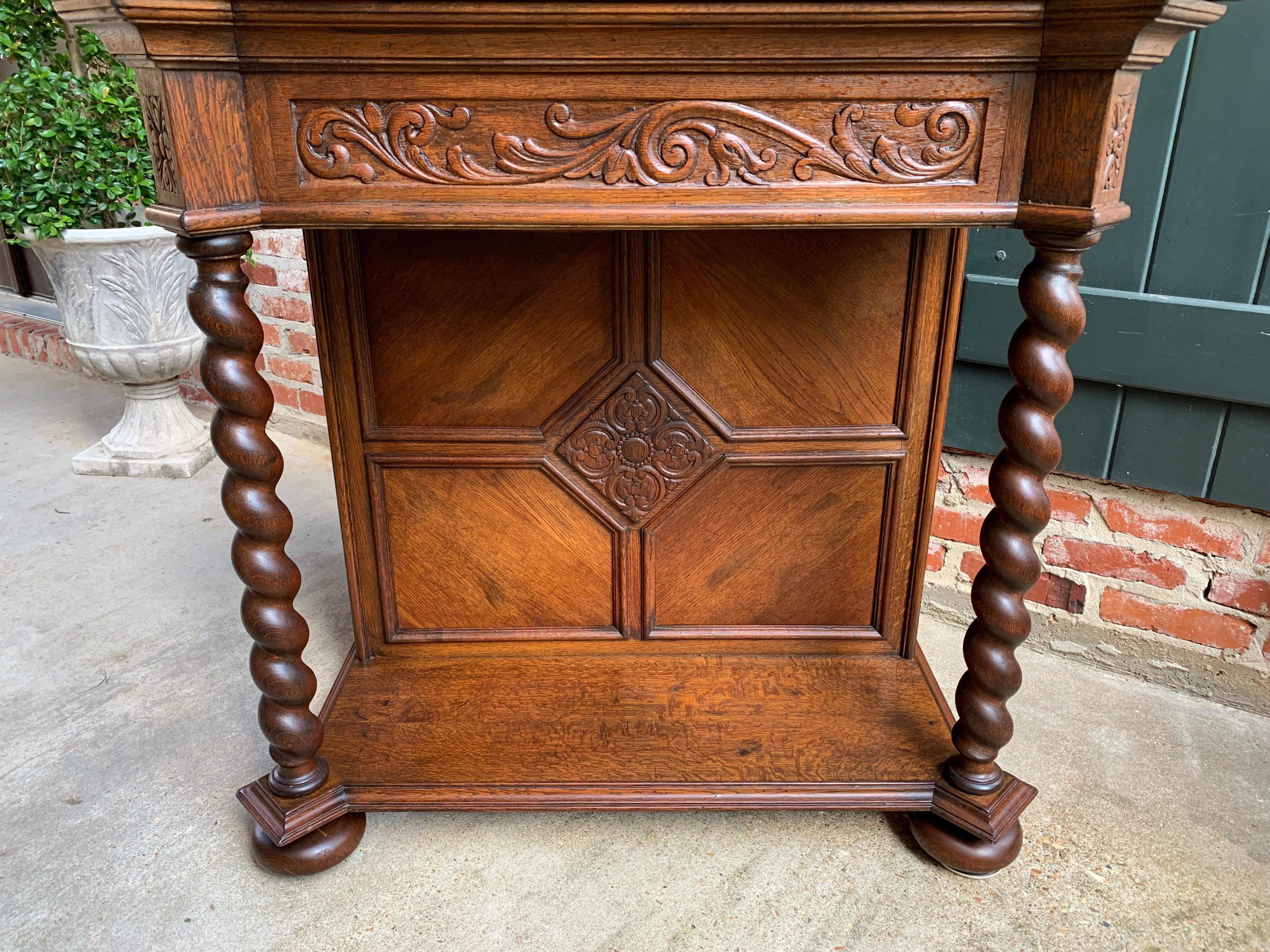 20th Century English Carved Oak Console Hall Table Barley Twist Column Cabinet 2