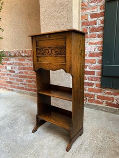 20th Century English Carved Tiger Oak Pipe Smoke Stand Cabinet Humidor Box Shelf