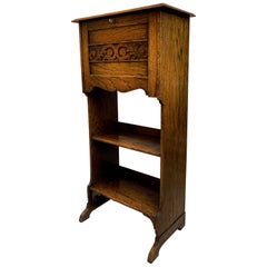 Used 20th Century English Carved Tiger Oak Pipe Smoke Stand Cabinet Humidor Box Shelf