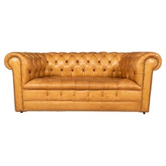 Vintage 20th Century English Chesterfield Leather Sofa with Button Down Seats circa 1960