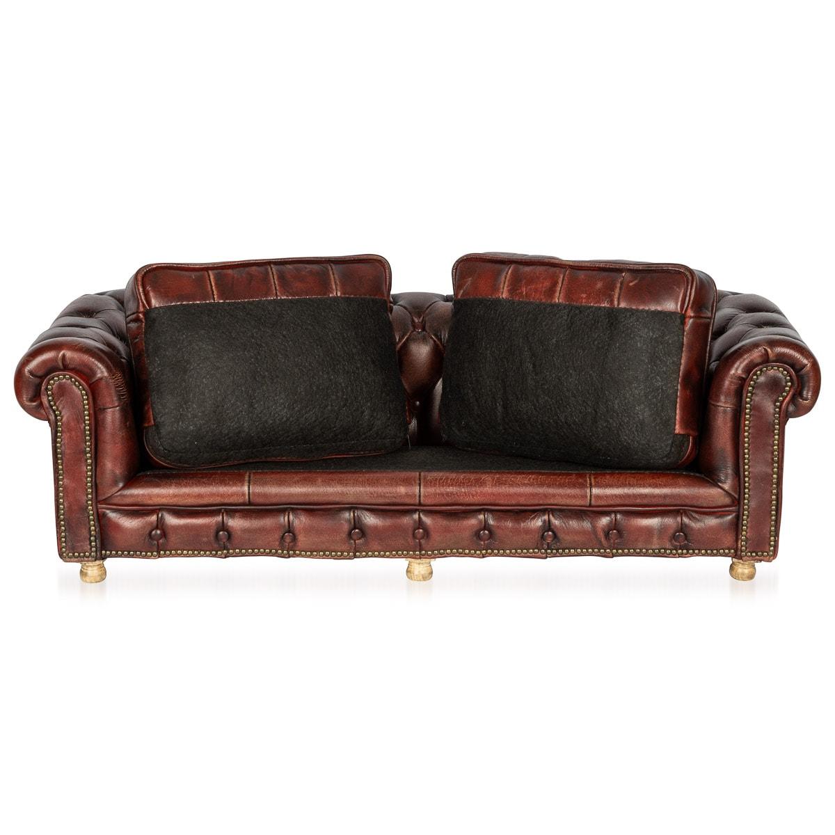 British 20th Century English Chesterfield Miniature Leather Sofa With Cushion Seats For Sale