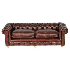 Antique 20th Century English Chesterfield Miniature Leather Sofa With Cushion Seats