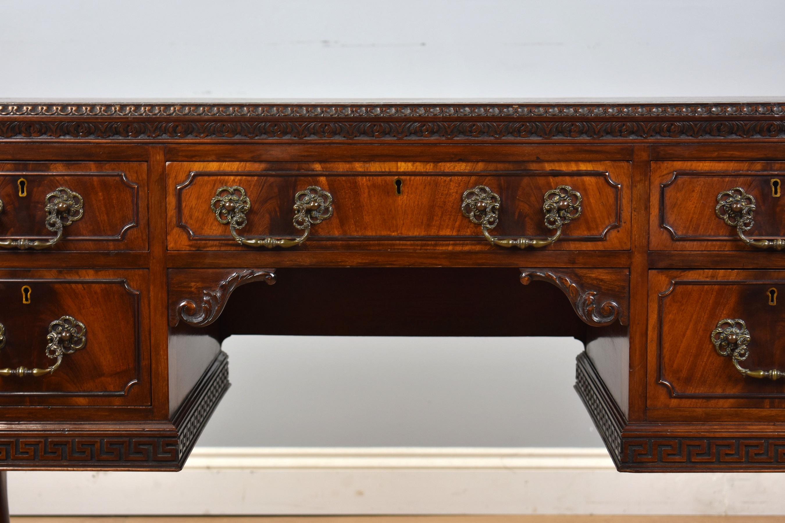 20th Century English Chippendale Flame Mahogany Writing Table 2
