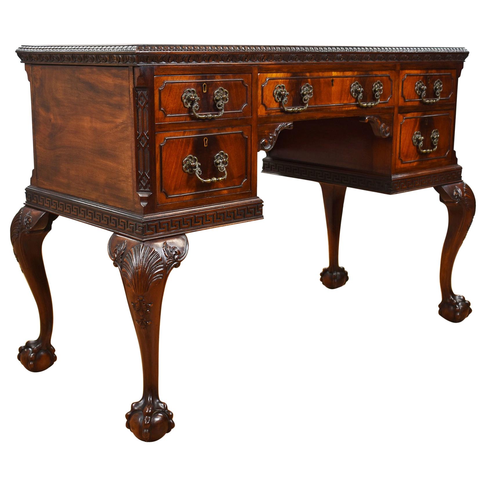 20th Century English Chippendale Flame Mahogany Writing Table