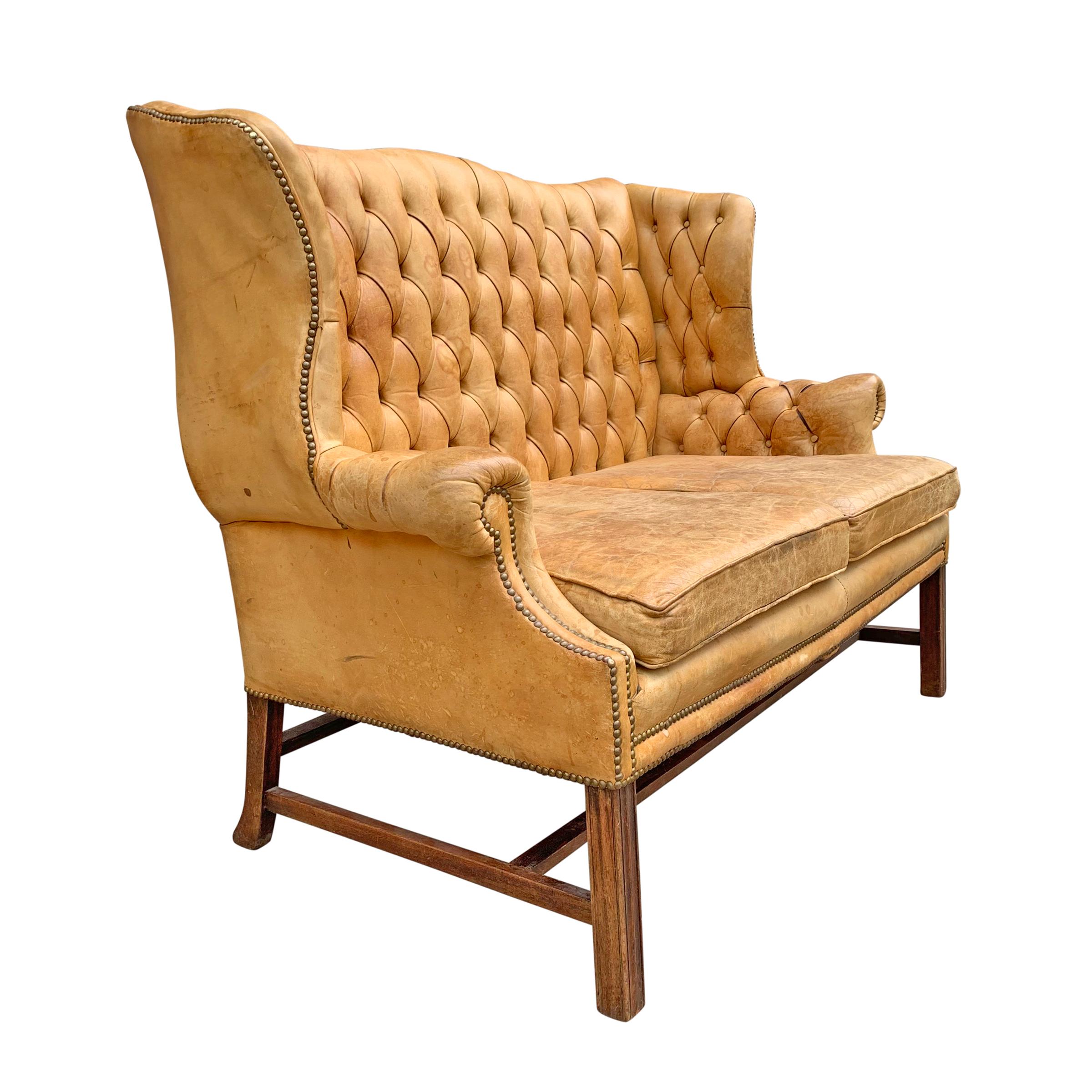 British 20th Century English Chippendale Style Wingback Settee