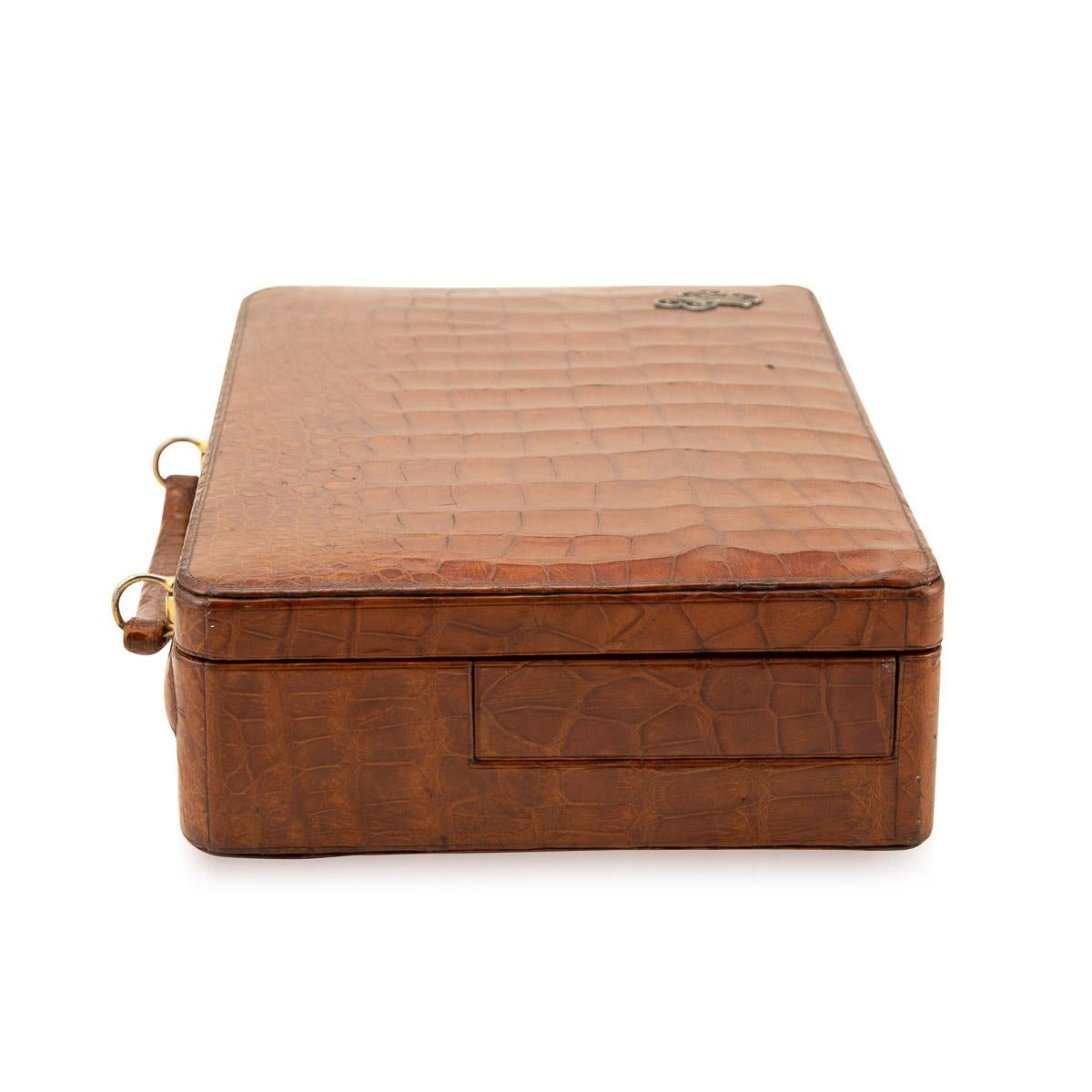 British 20th Century English Crocodile Jewellery Case, J C Vickery, London, c.1920