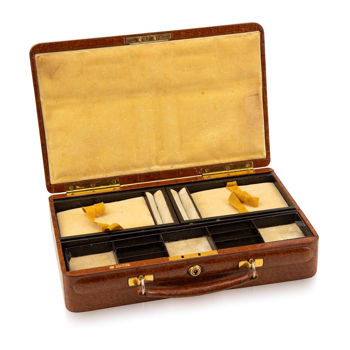 Silver 20th Century English Crocodile Jewellery Case, J C Vickery, London, c.1920