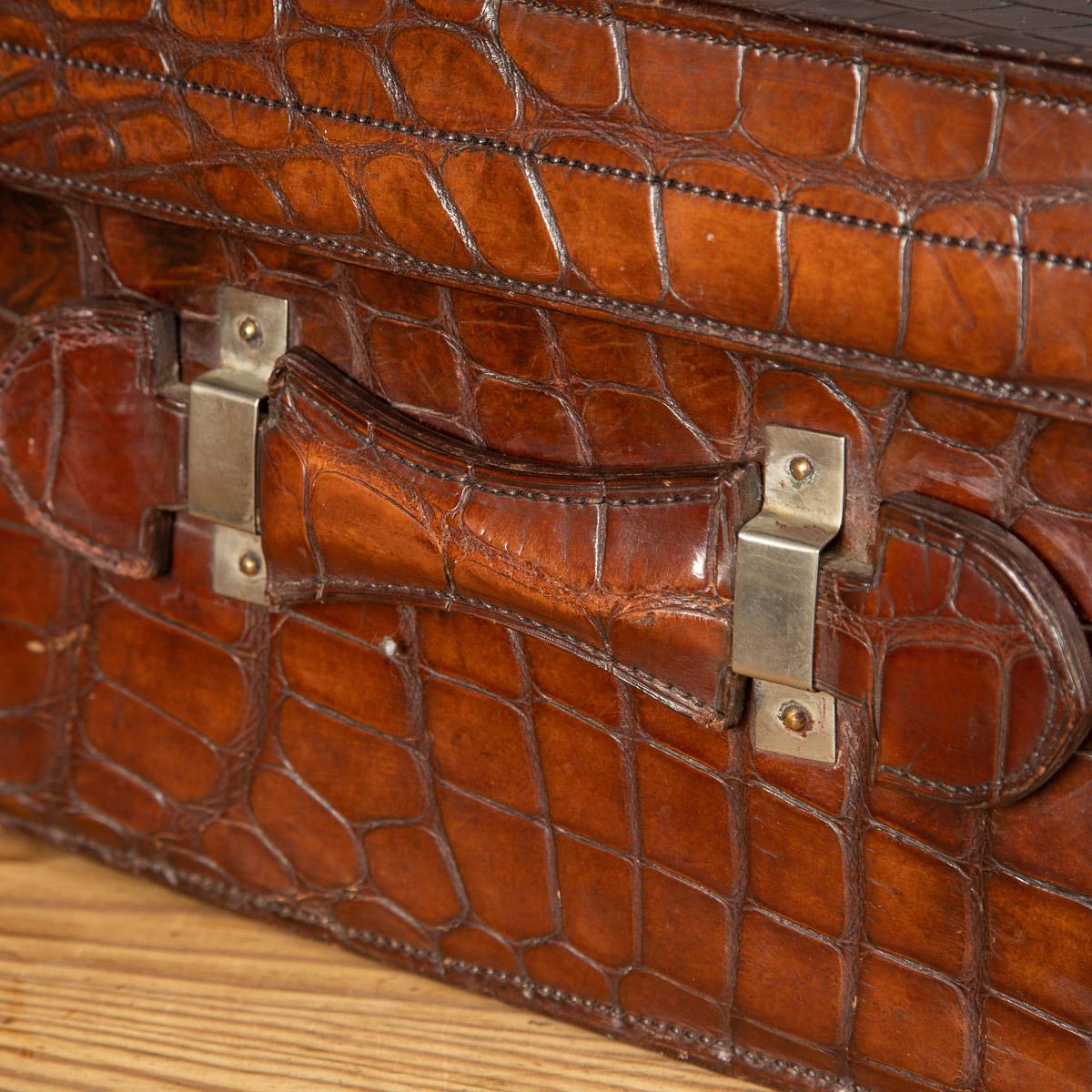 20th Century English Crocodile Leather Suitcase, c.1900 13