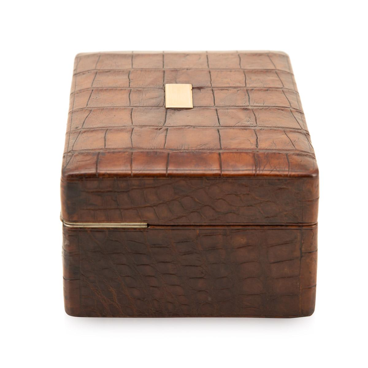 Brass 20th Century English Crocodile Travel Jewellery Case, c.1910
