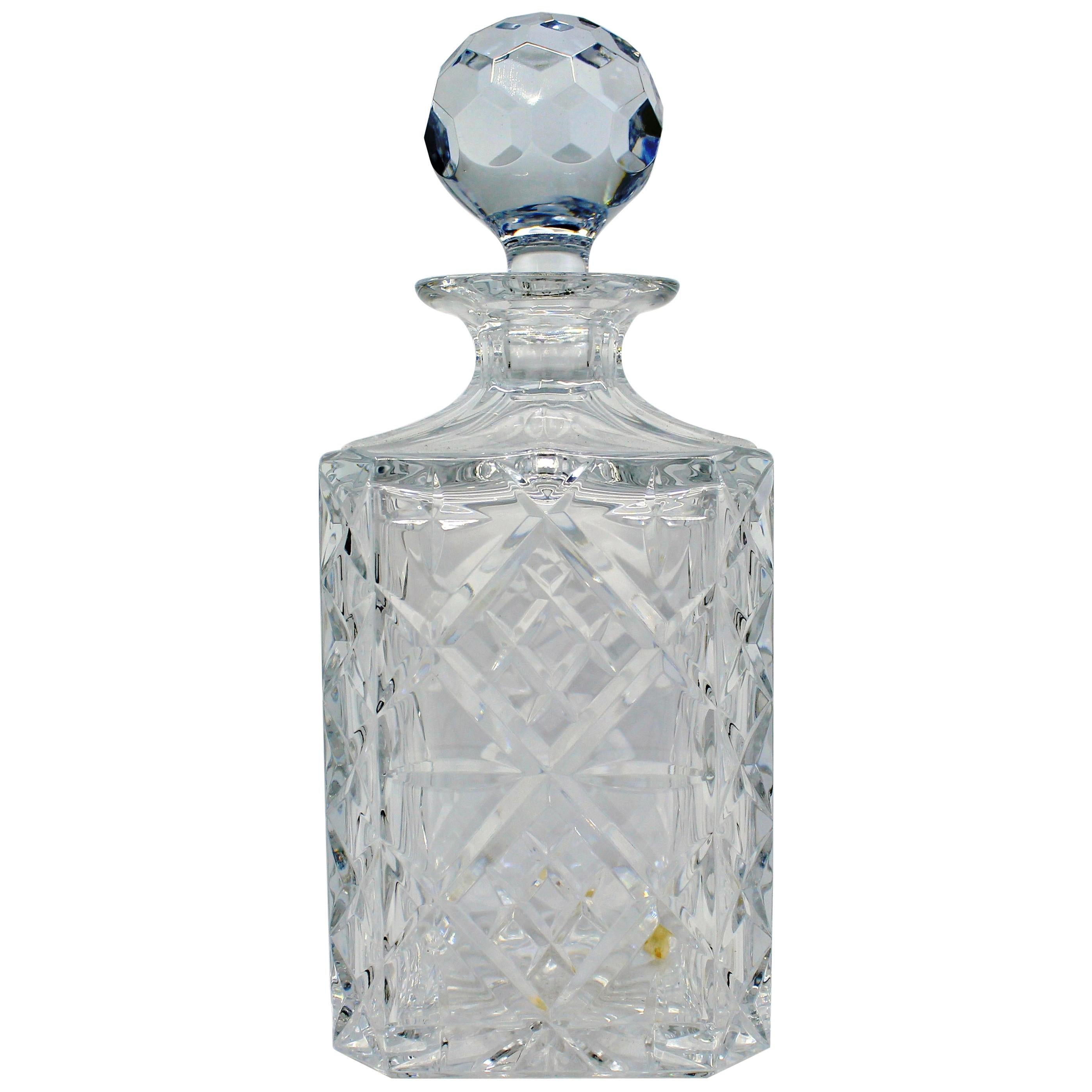20th Century English Cut Glass Crystal Square Spirit Decanter