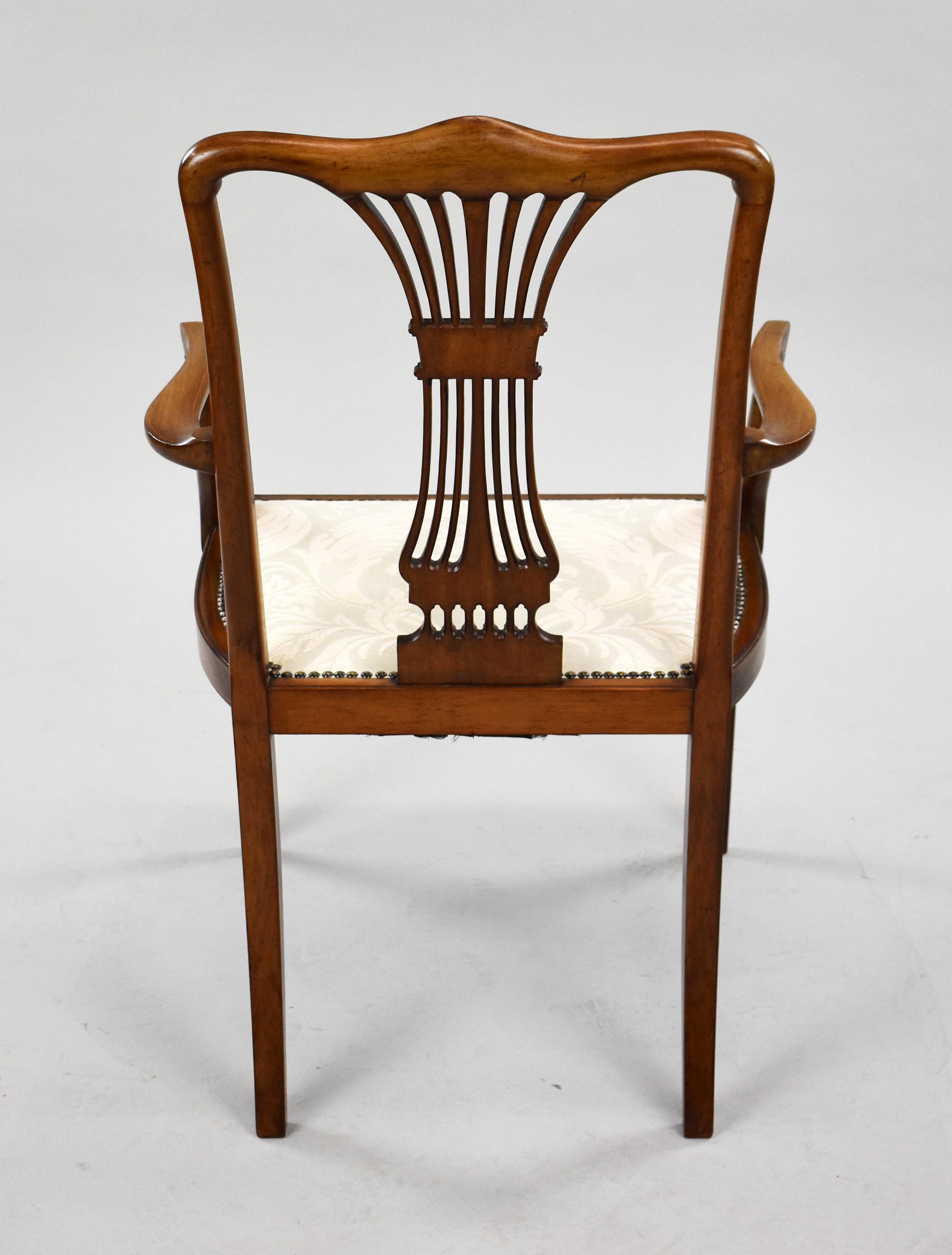 Mahogany 20th Century English Edwardian Inlaid Open Armchair For Sale