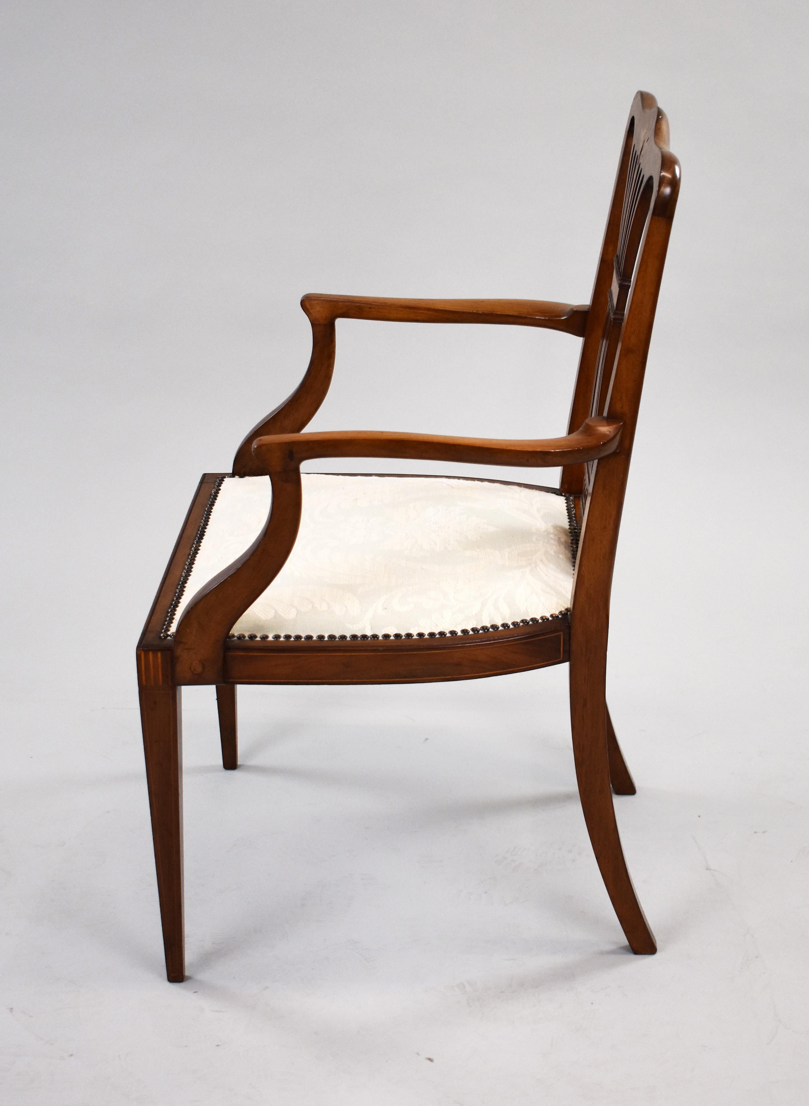 20th Century English Edwardian Inlaid Open Armchair For Sale 1