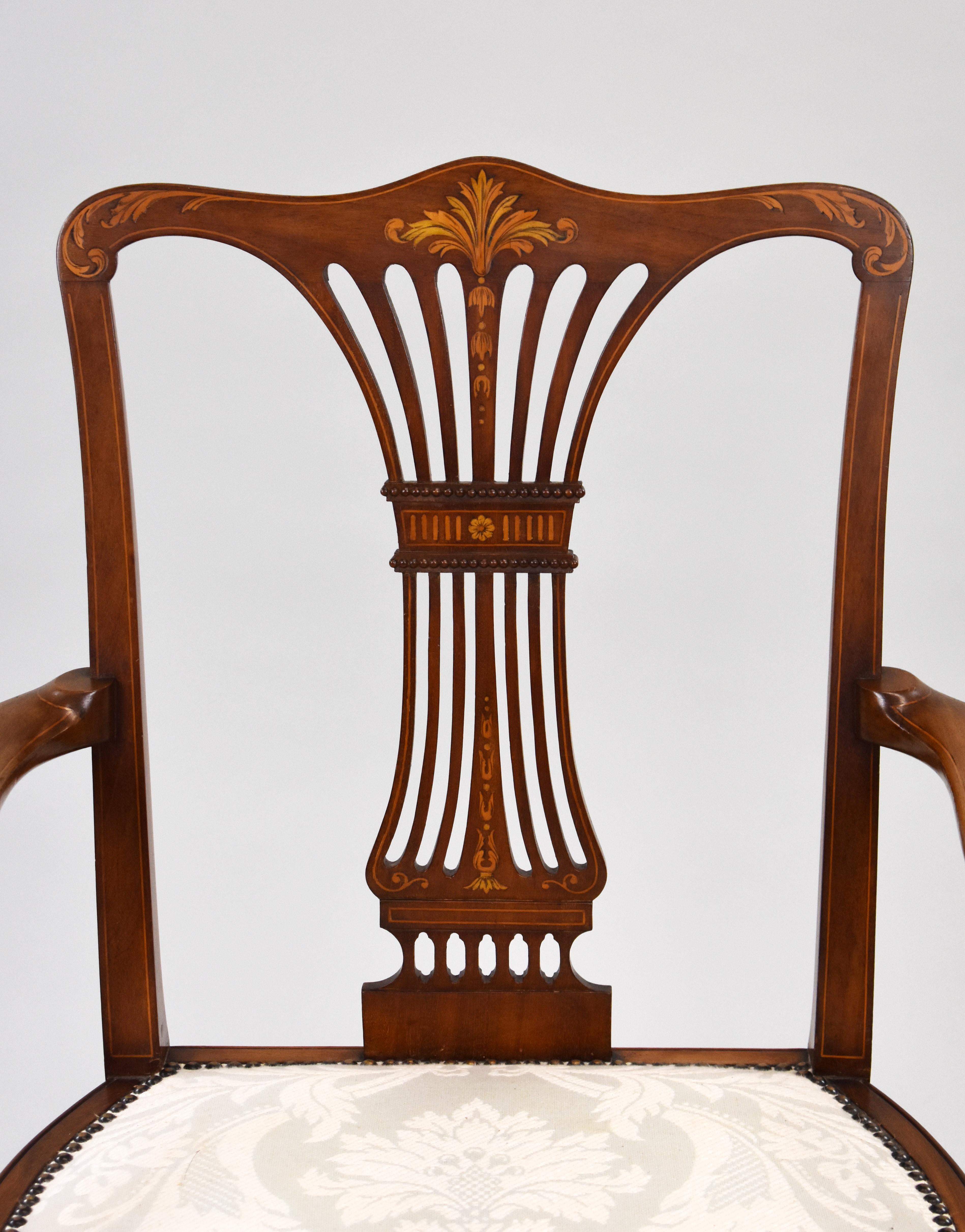 20th Century English Edwardian Inlaid Open Armchair For Sale 2