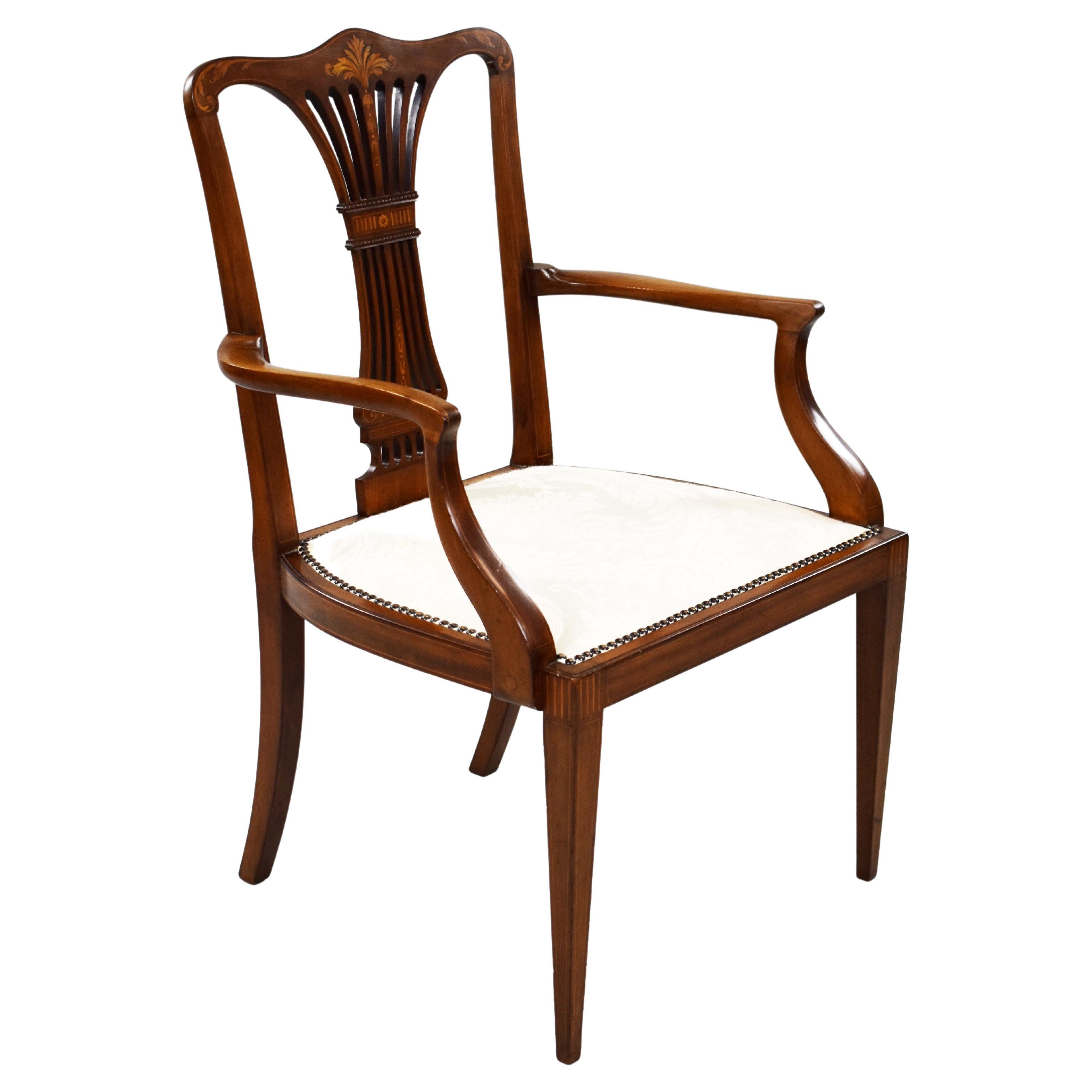 20th Century English Edwardian Inlaid Open Armchair For Sale