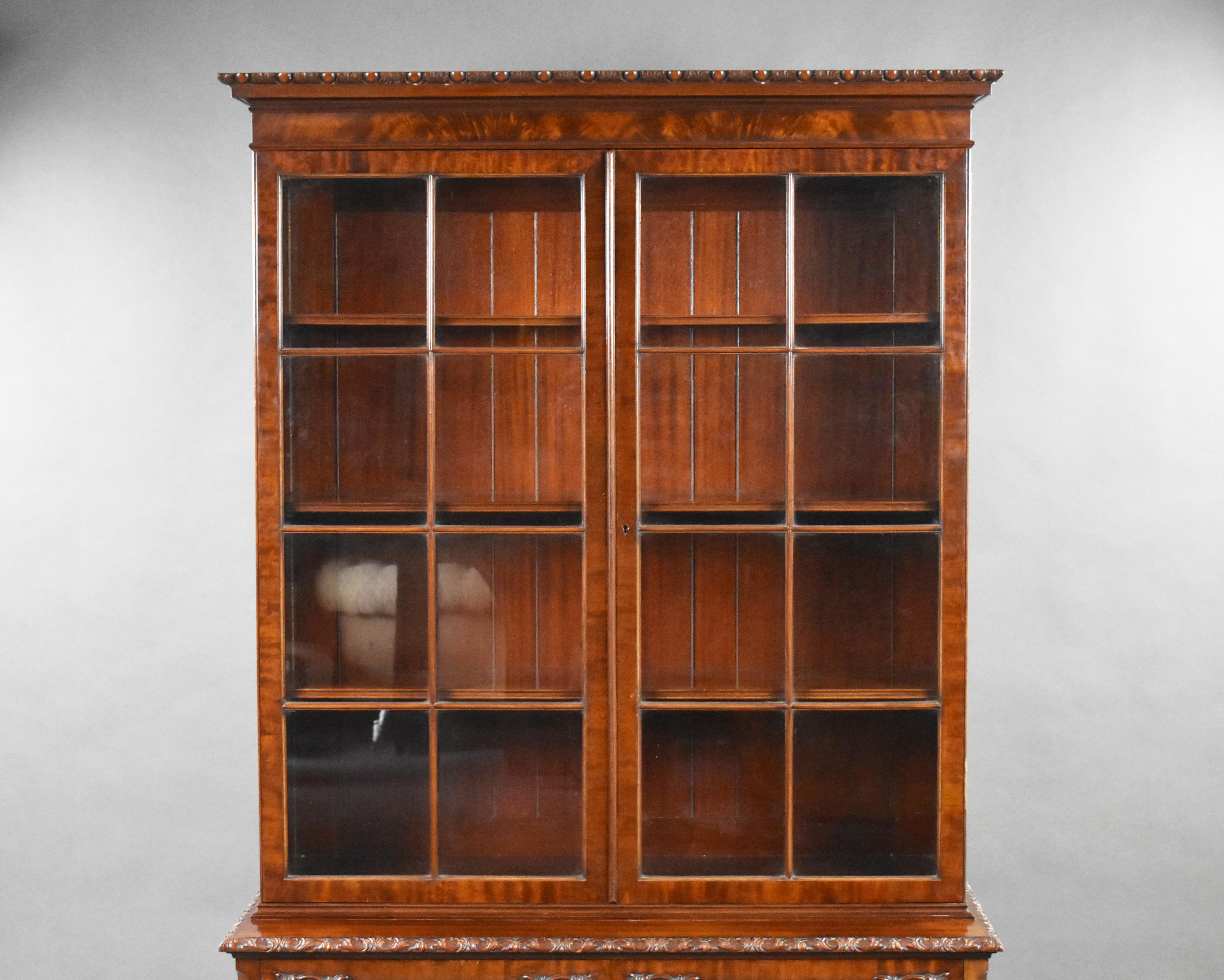 Chippendale 20th Century English Edwardian Mahogany Bookcase by Waring & Gillows