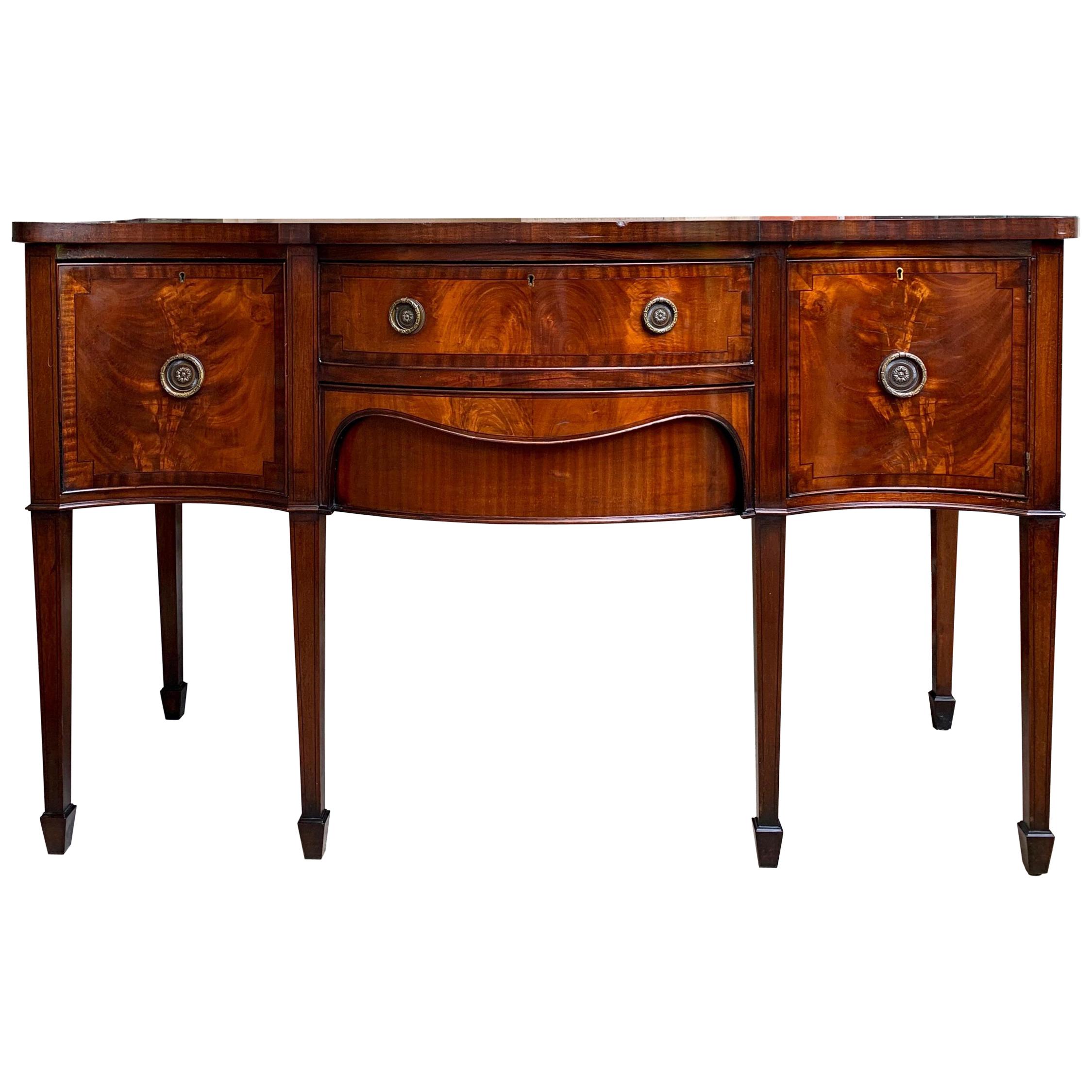 20th Century English Flame Mahogany Buffet Sideboard Regency Neoclassical Style
