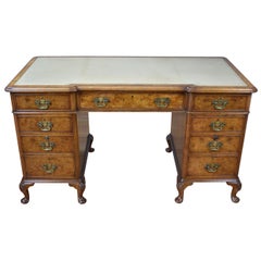 Antique 20th Century English George II Style Burr Walnut Pedestal Desk