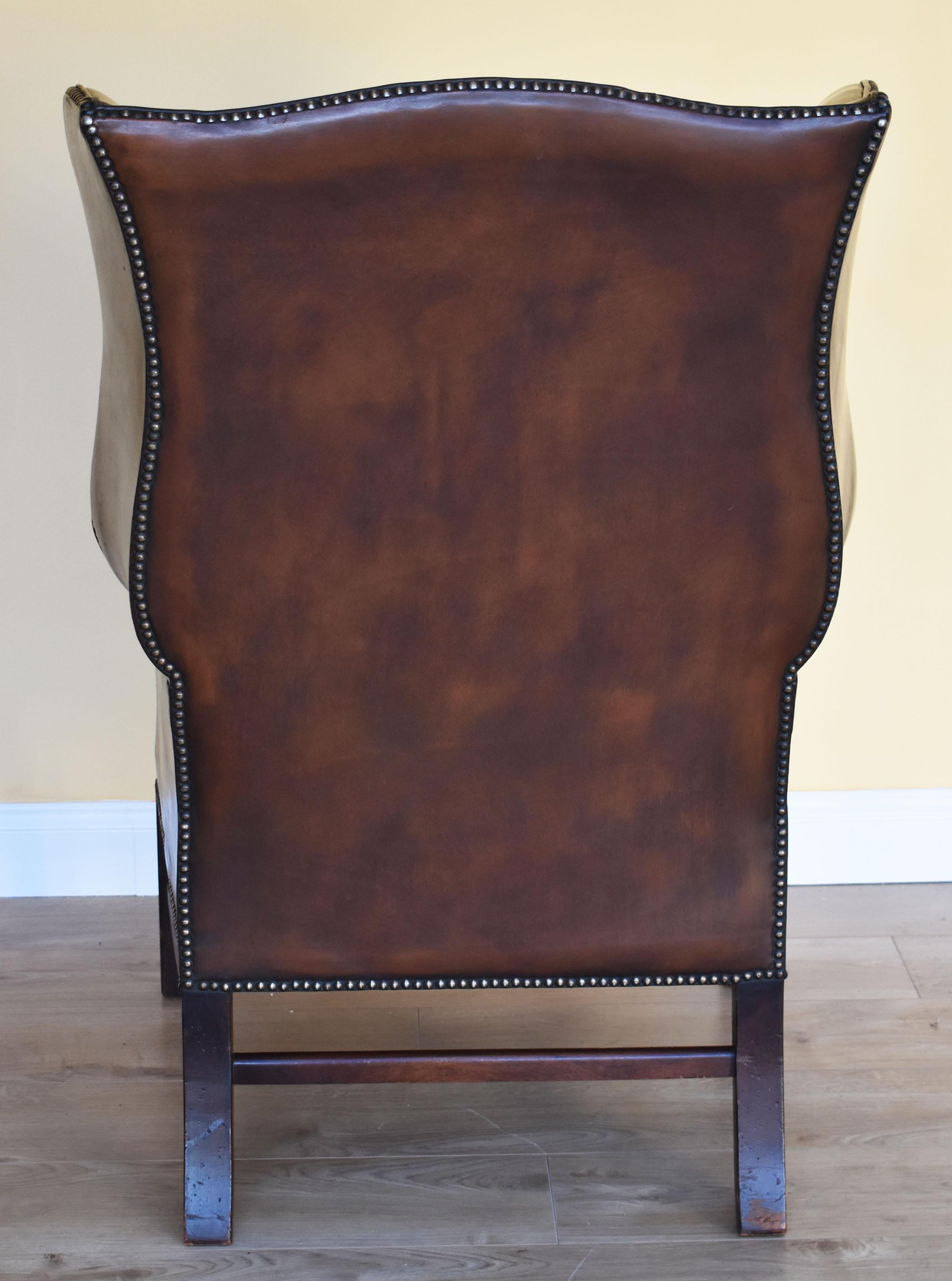 20th Century English Georgian Style Leather Wingback Armchair 2