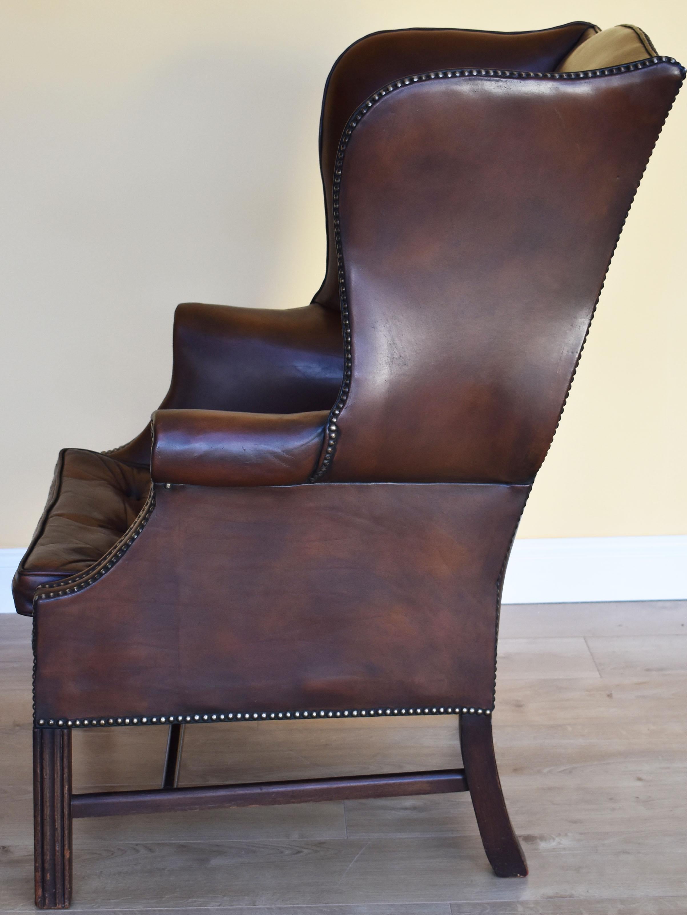 20th Century English Georgian Style Leather Wingback Armchair 3