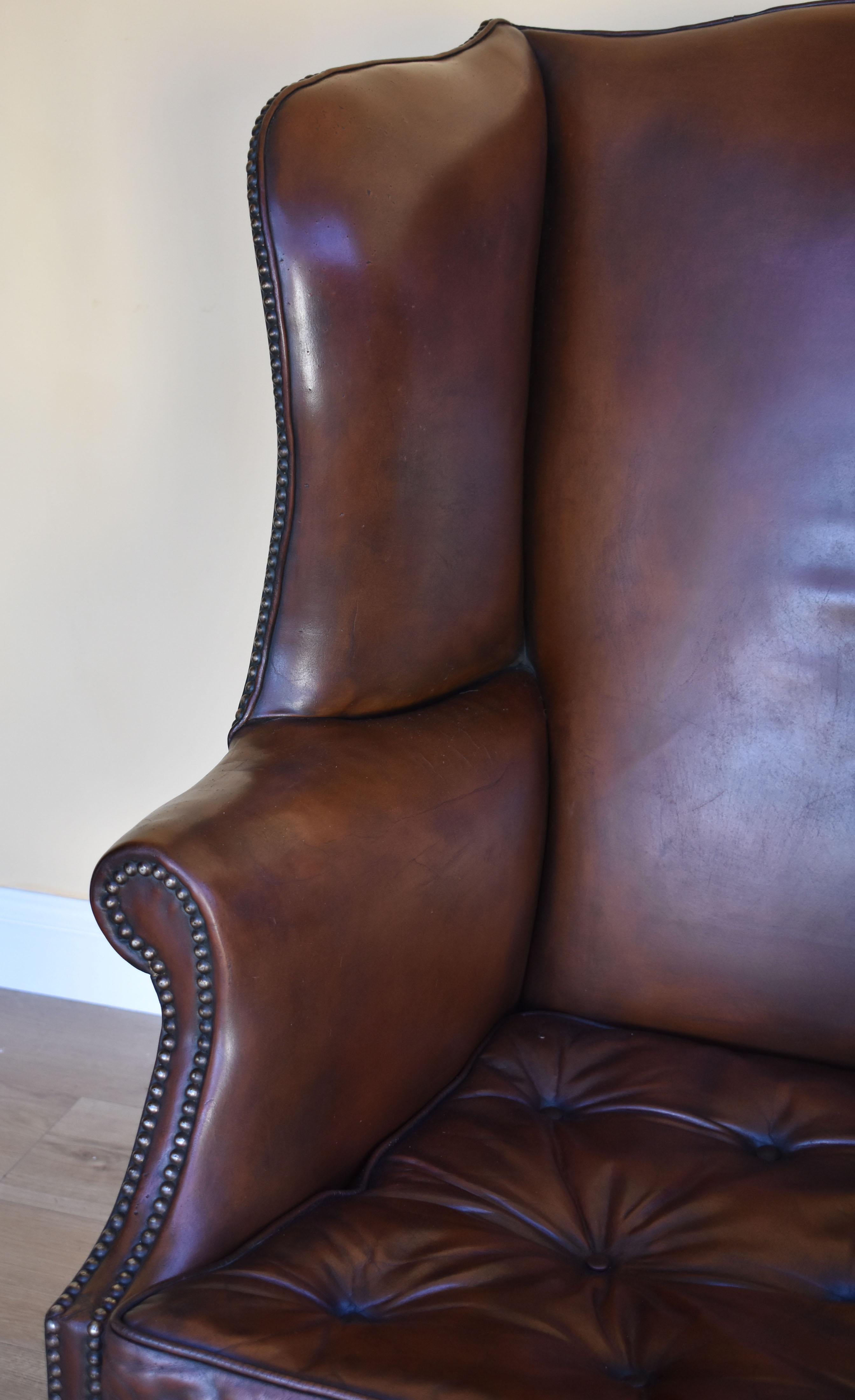 20th Century English Georgian Style Leather Wingback Armchair 4