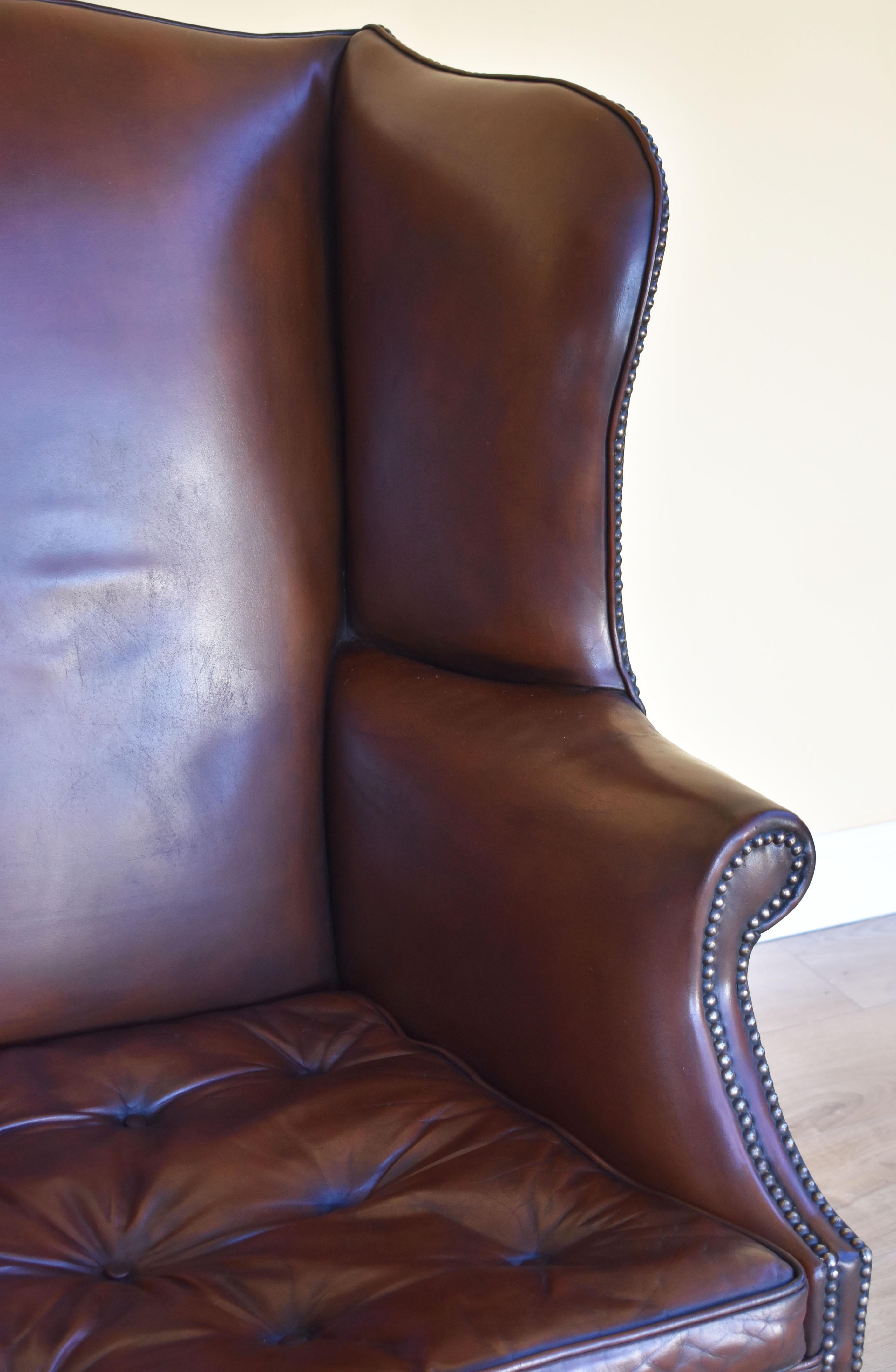 20th Century English Georgian Style Leather Wingback Armchair 5