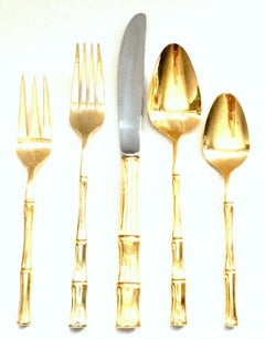 20th Century English Gold Plate Faux Bamboo Flatware by Viners of Sheffield S/94