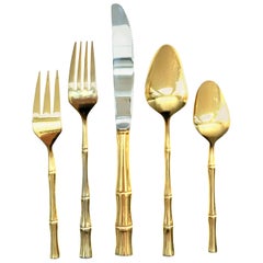 20th Century English Gold Plate Faux Bamboo Flatware by Viners of Sheffield S/94