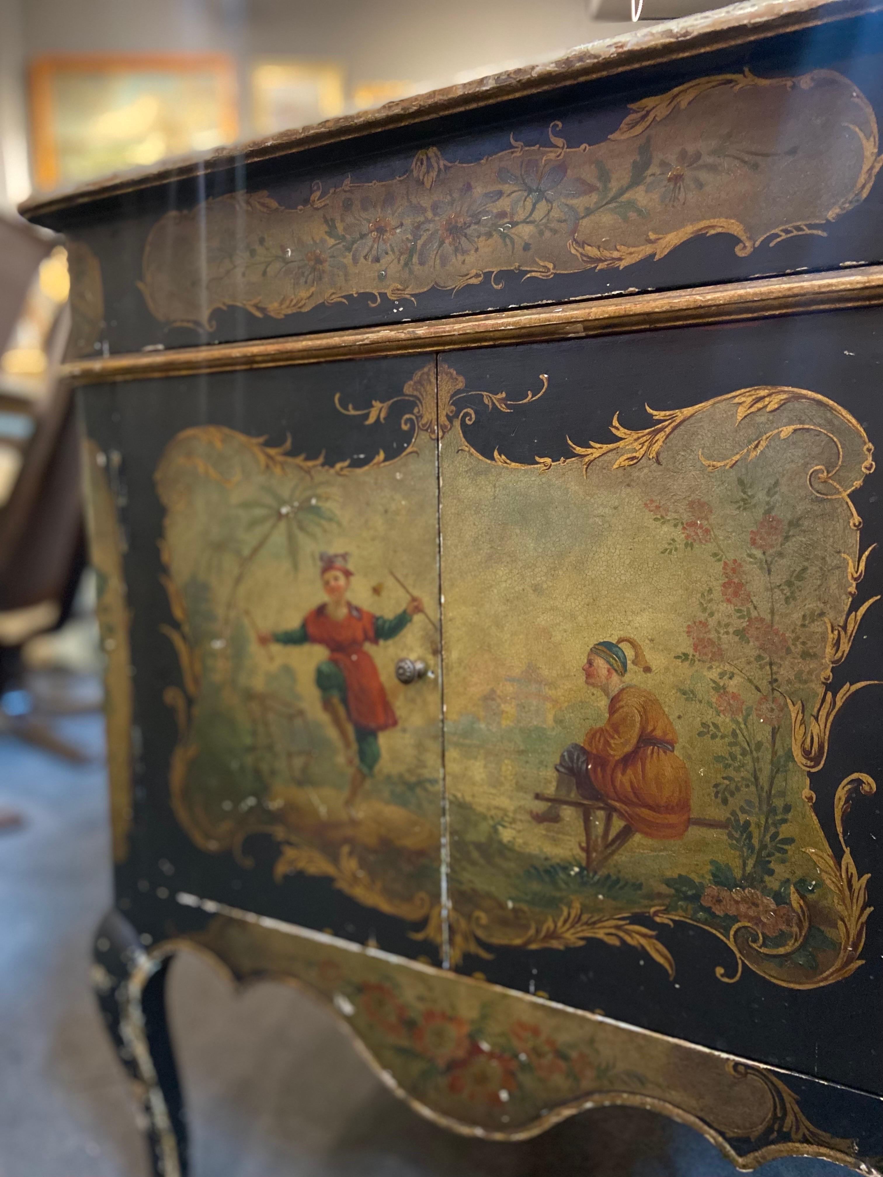 British 20th Century English Hand Painted in Chinoiserie Antique Music Cabinet Motophone For Sale