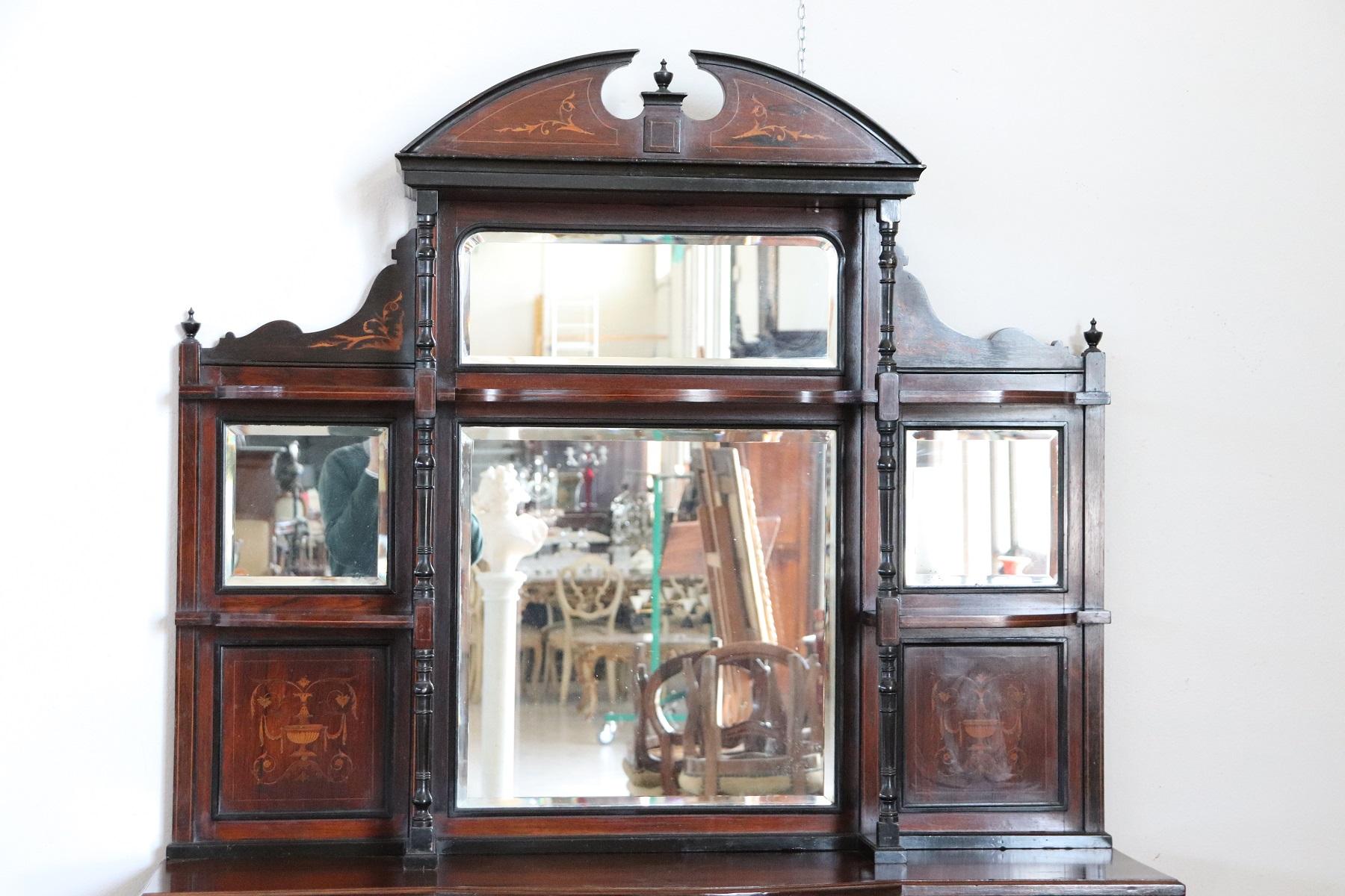Inlay 20th Century English Inlaid Rosewood Cabinet with Mirror
