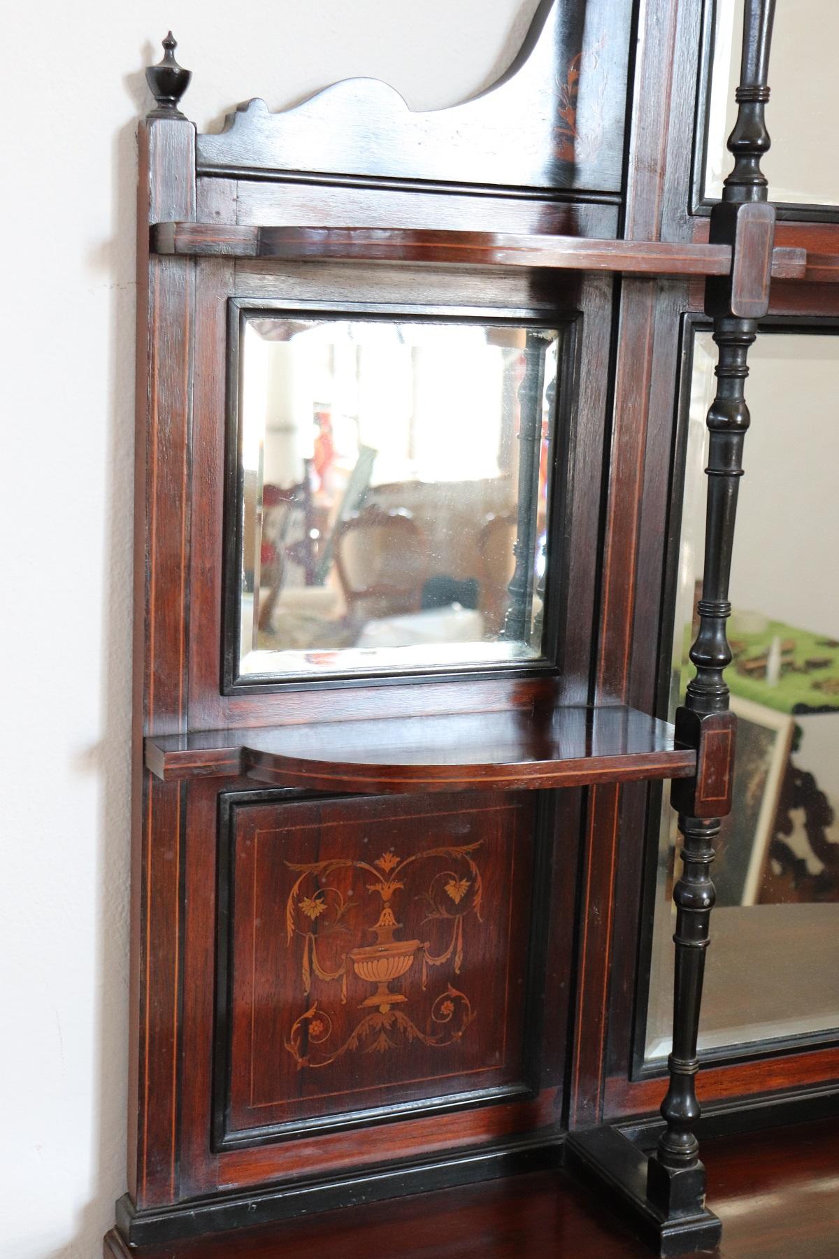 20th Century English Inlaid Rosewood Cabinet with Mirror 1