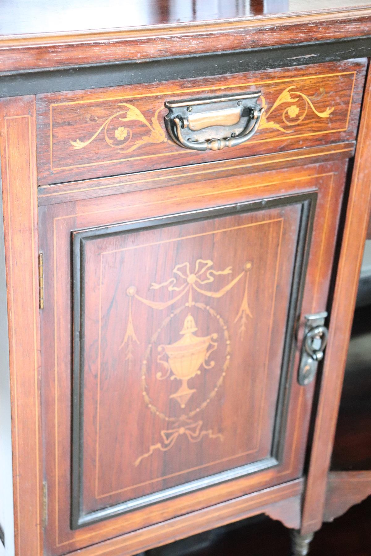 20th Century English Inlaid Rosewood Cabinet with Mirror 2