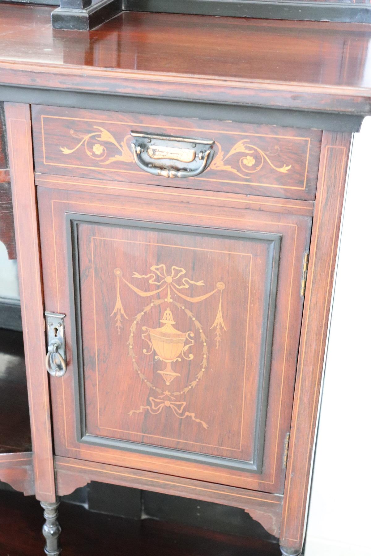 20th Century English Inlaid Rosewood Cabinet with Mirror 3