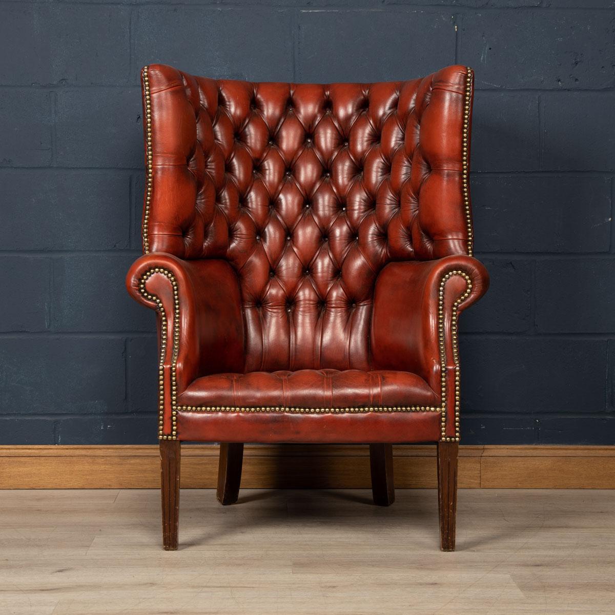 British 20th Century English Leather Barrel Back Armchair