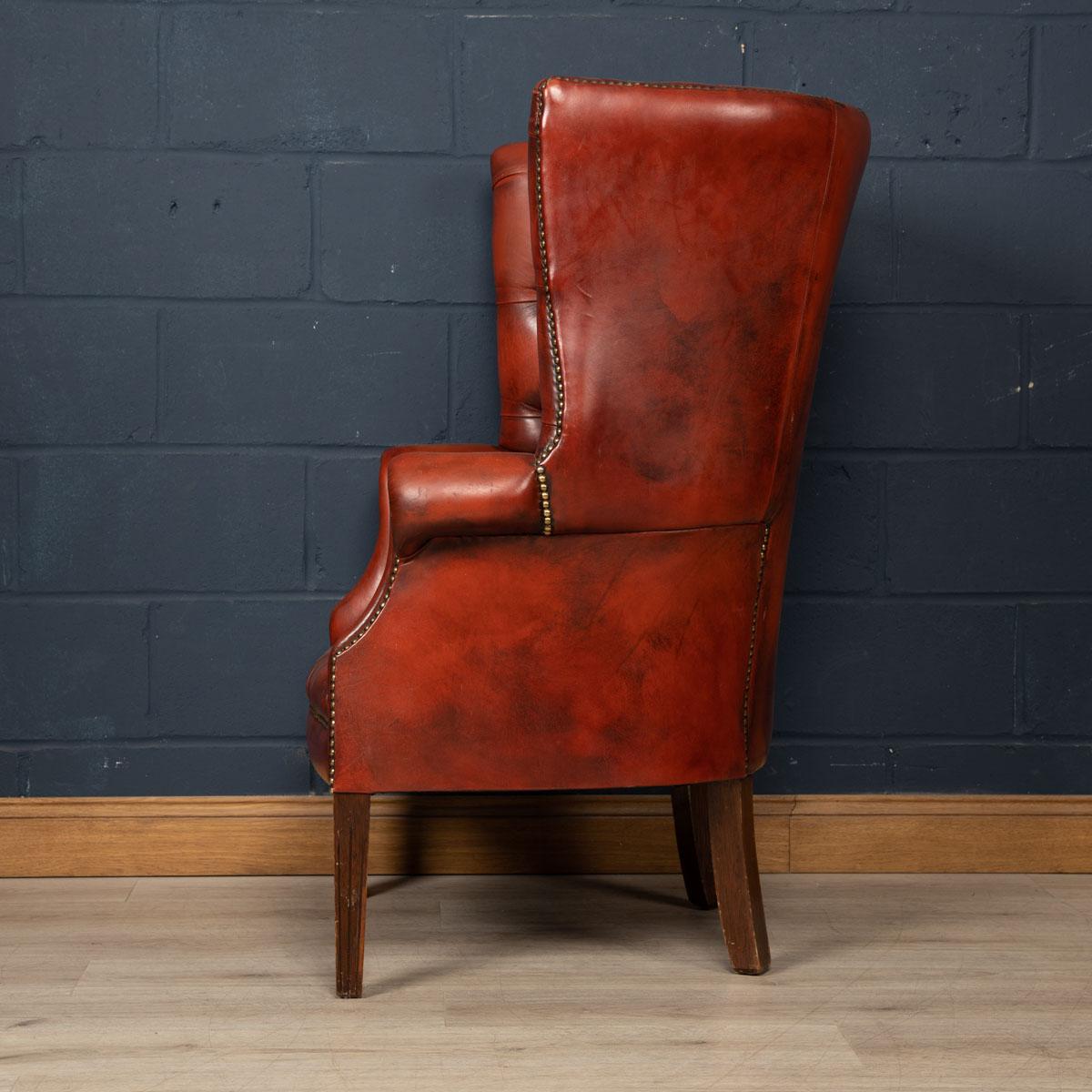 20th Century English Leather Barrel Back Armchair In Good Condition In Royal Tunbridge Wells, Kent