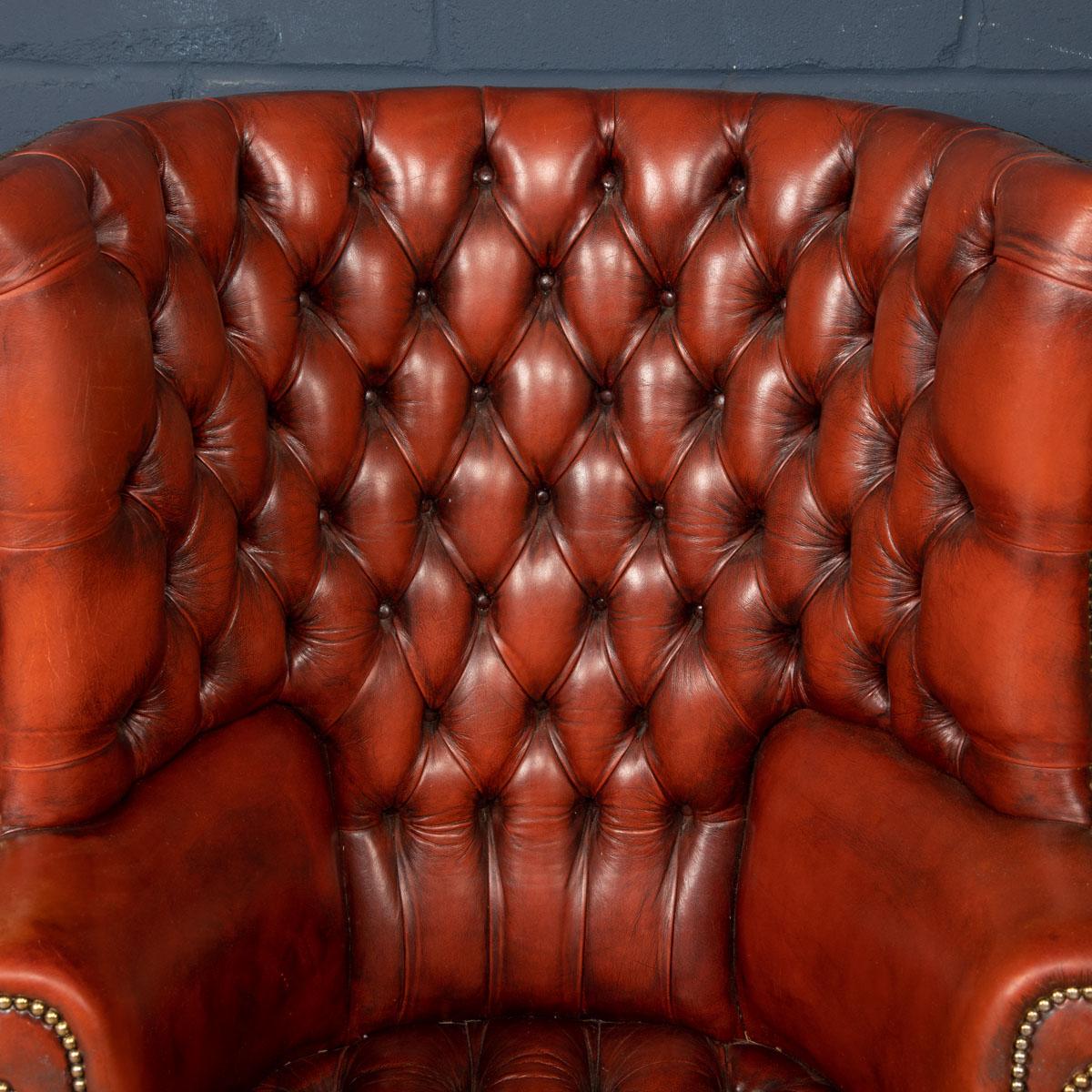 20th Century English Leather Barrel Back Armchair 2