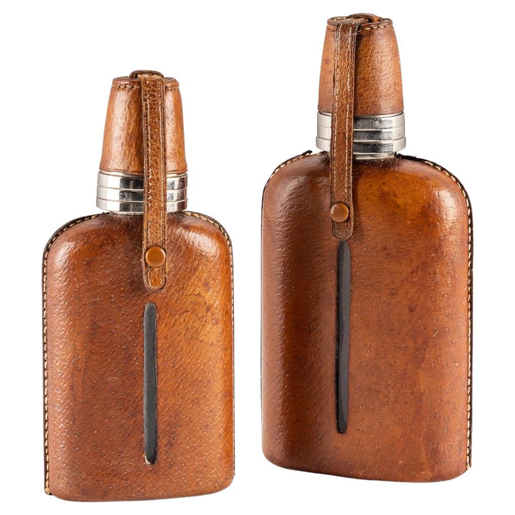 20th Century English Leather Bound "His & Hers" Hip Flask Set, c.1910