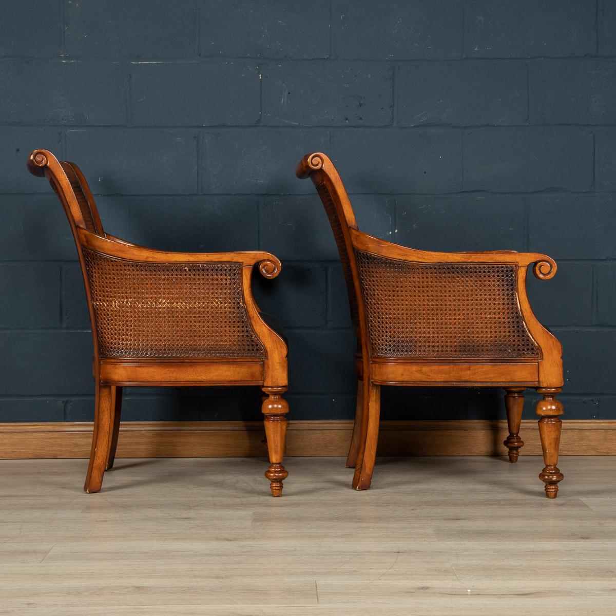 20th Century English Leather & Rattan Armchairs In Good Condition In Royal Tunbridge Wells, Kent