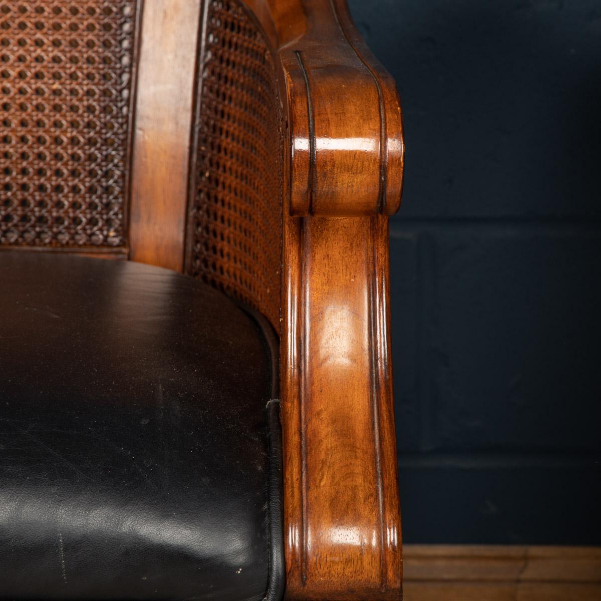 20th Century English Leather & Rattan Armchairs 1